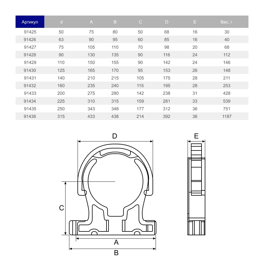 Image for Кріплення для труб ПВХ Hidroten 1091426, з фіксатором, d63 мм