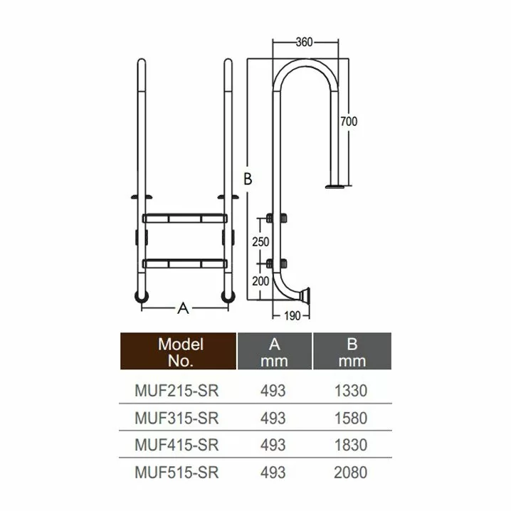 Image for Сходи для басейну Emaux Muro MUF515-SR (5 сходинок), AISI-304